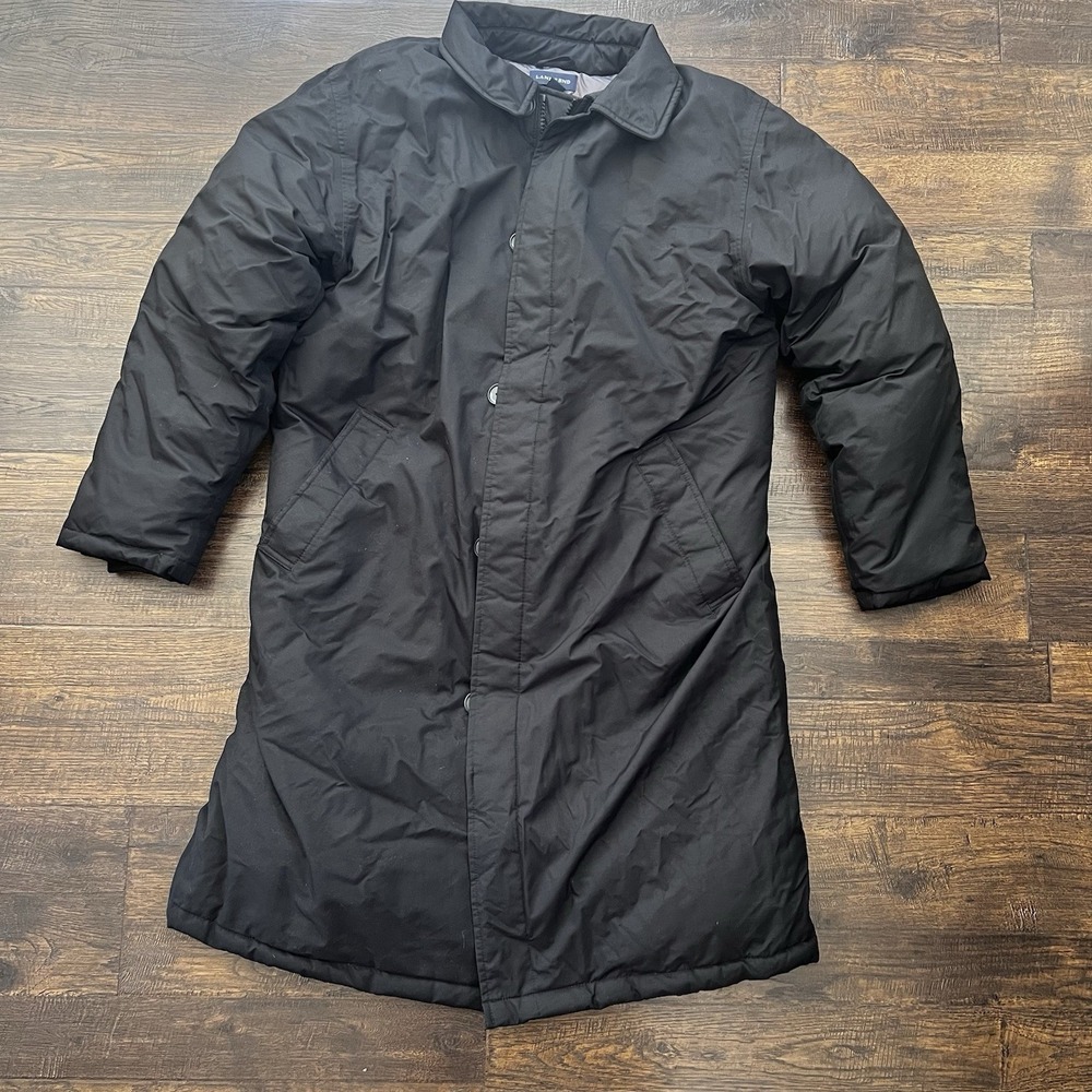 Lands End Long Down Winter‎ Puffer Coat Womens AquaCheck Black Med Zip-Up Parka